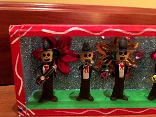 Mexican Day of the Dead Shadow Box Offering Diorama Folk Art Skeleton Band 3