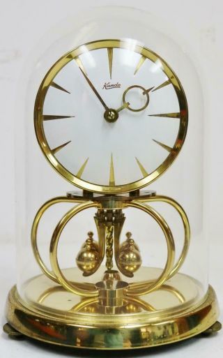 Fancy Vintage 400 Day German Anniversary Torsion Mantel Clock Under Glass Dome