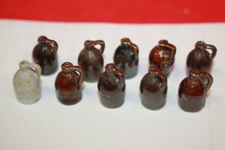 10 Miniature Stoneware Crocks Jugs Pitchers Ceramic Salt Glazed Earthenware