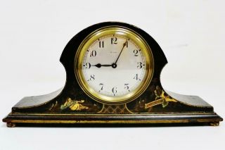 Small Antique English 8 Day Chinoiserie Decorated Mantel Clock Floating Balance