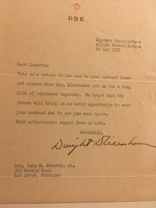Dwight Eisenhower Signed Letter (1951) Re: To A Close Friend President