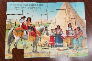 The Singer Sewing Machine Native Americans Puzzle - Circa 1905 Missing 1 Piece