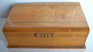 Vintage Art Deco Wooden Trinket Jewelry Box Chest W/parquetry Inlaid Design
