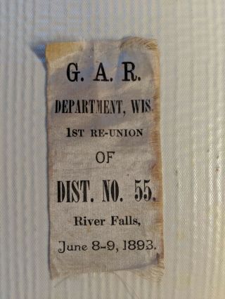 Wisconsin Civil War 1893 Gar Ribbon,  River Falls Wi