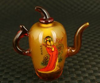 Rare Chinese Old Glass Hand Painting Wang Zhaojun Statue Snuff Bottle Tea Pot