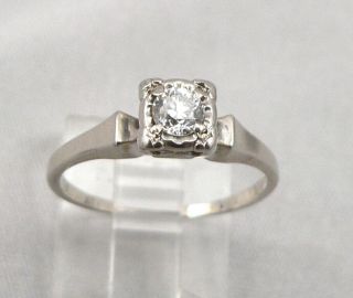 Vintage 14k White Gold Old Cut.  20tct Diamond Solitaire Engagement Ring 2g Sz6.  5