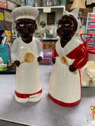 Vintage Black Americana Aunt Jemima Uncle Moses Salt & Pepper Shakers 8 Inches
