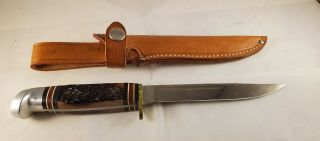 Vintage Western Boulder Usa Fixed Blade Leather Sheath Knife
