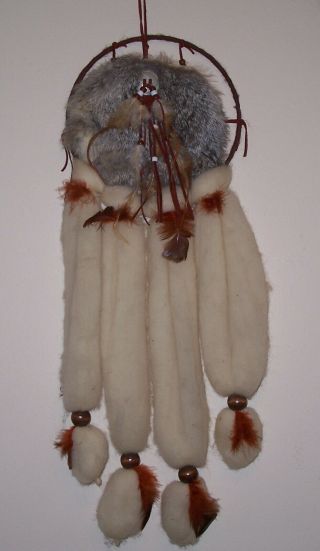 Native American Mandala/dream Catcher Wool Fur Feathers Beads
