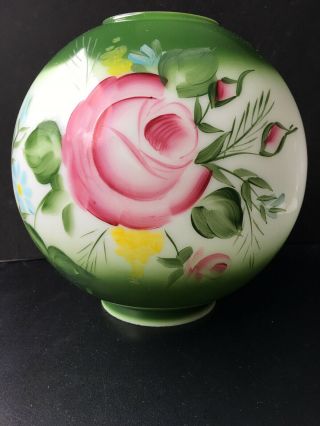 8 3/4” Gwtw Globe Ball Milk Glass Hand Painted Floral Lamp Parlor Shade