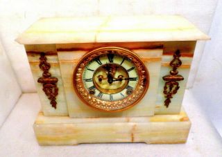 1890 Ansonia 8 Day Visible Escapement Onyx Mantle Clock - Architectural Case