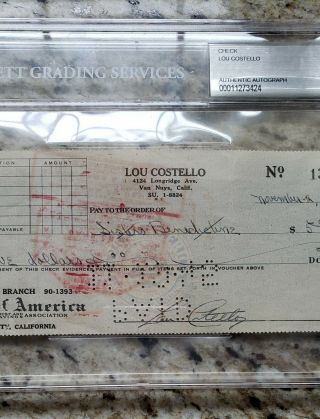 Lou Costello Signed 1945 Check Autographed BAS BECKETT AUTO ABBOTT & COSTELLO 3