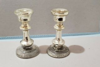 Pair Mercury Blown Glass Candlesticks - Antique Victorian Small,  Petite 3 - 3/4 "