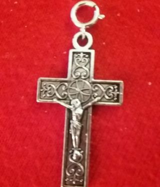 Rare 925 Sterling Silver Filled Ornate Crucifix Cross Charm Pope Pendant W Clasp