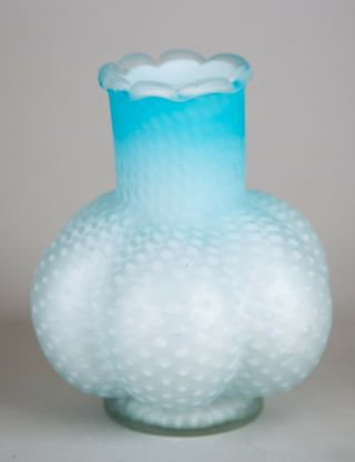 Antique Victorian Cased Blue & White Satin Mother Of Pearl Glass Vase 6.  5 "