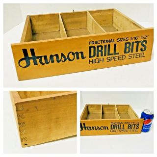 Vintage Hanson Drill Bit Wood Advertising Store Display Crate Box Drawer