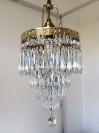 A Fabulous Elegant Vintage French 4 - Tier ‘icicle’ Crystals Waterfall Chandelier.