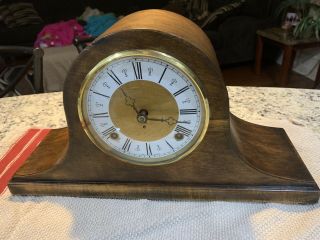 Vintage Wood Mantle Chiming Clock & Key,  Made In Germany
