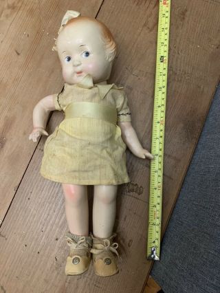 Vintage Composition Doll Antique Blond Kewty Kewpie Doll 13 " Yellow Dress