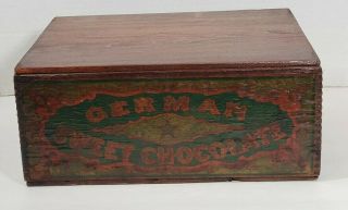 Antique Wooden German Sweet Chocolate Box Orig Label– Finger Jointed W/lid