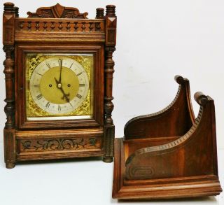 Antique German W & H 8 Day Twin Chain Fusee Carved Oak Bracket Clock & Bracket