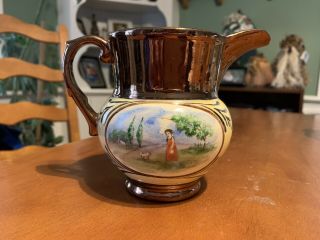Cumbow China Co.  4 3/4 " Creamer / Pitcher,  Hand Painted And Copper Luster