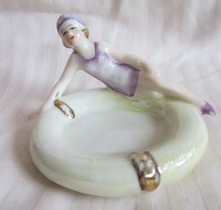 Vintage German Porcelain Art Deco Lady Figurine Ring/trinket Dish