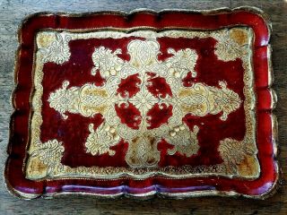 Vintage Italian Florentine Red And Gold Tray,  Hollywood Regency Italy 14 X 10.  5