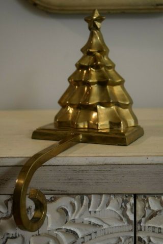 Solid Brass Vintage Christmas Tree Stocking Holder Heavy W/ Long Arm