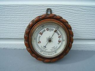 Barometer Round Vintage Mahogany Rope Design 6.  5 " Across B7