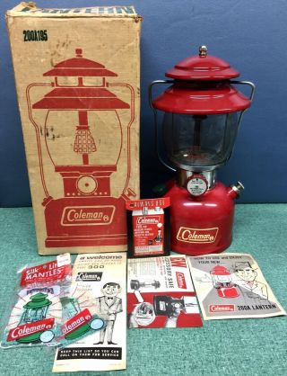 Vintage Coleman Lantern 200a Red Single Mantle 1971 W/ Box & Papers