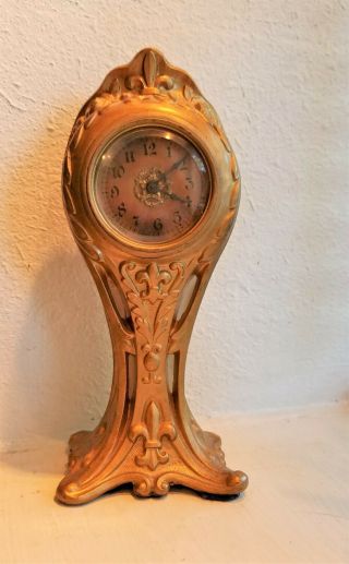 Antique Art Nouveau Western Clock Co Fleur - De - Lis Table Boudoir Bedside Clock