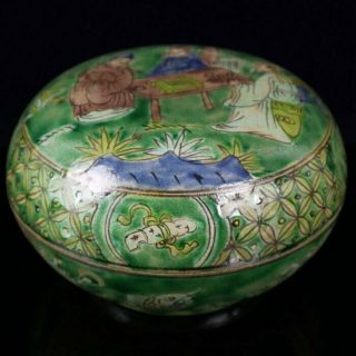 Chinese Old Green Glaze Porcelain Hand Painted Ancients Porcelain Box /wd01