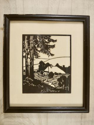 Vintage Antique Scherenschnitte,  Cabin Cottage In Woods Forest,  Paper Cutting