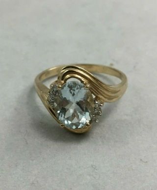 Vintage 10k Gold Jm Fox Oval Facet Cut Blue Topaz And Diamond Ring Gtr Size 11