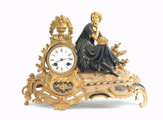 French Gilt Bronze Figural Mantel Clock @ 1870