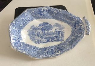 Antique Staffordshire Ironstone Blue Transferware Relish Dish 8.  5” Lovely