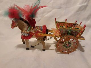 Horse Drawn Vintage Parade Carriage Detail Painting Paper Mache Made In Italy