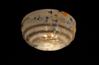Vintage Art Deco Ceiling Light Shade Antique Glass Fly Catcher Orange & Blue
