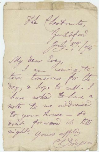 Lewis Carroll - Autograph Letter Signed - To Girl Who Auditioned For Alice Role