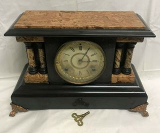Antique 1893 Seth Thomas Adamantine Mantle Clock Paper Label Chime Key Running