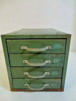 Vintage Wards Green Metal 4 Drawer Small Parts Bin Box Chest
