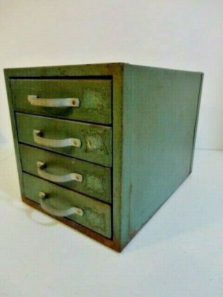 Vintage Wards Green Metal 4 Drawer Small Parts Bin Box Chest 2