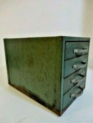 Vintage Wards Green Metal 4 Drawer Small Parts Bin Box Chest 3