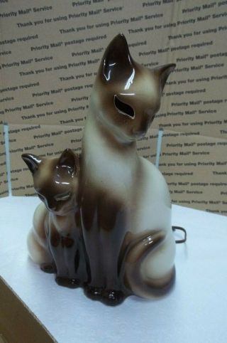 Vintage Kron Ceramic Siamese Cat W Kitten Tv Lamp Light Mid Century