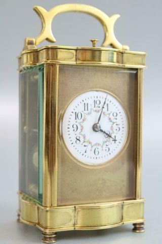 Pretty Antique French Carriage Clock 8 Day Striking & Repeating Gilt Masked Dial