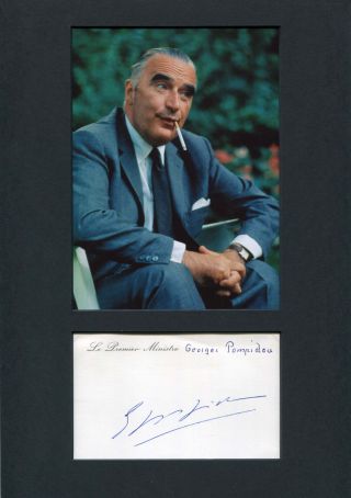 Georges Pompidou France Autograph,  Signed Card Mounted