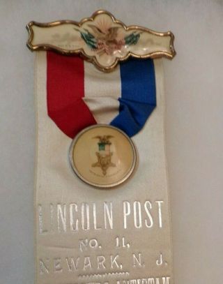 GAR Lincoln Post No 11 Civil War Veteran Ribbon Badge Newark Jersey 1893 2