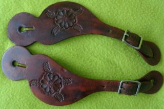 Maker Marked Re Hunn Vintage Western Flower Tooled Leather Spur Straps Nr