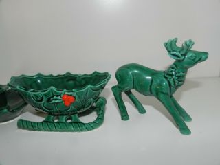 Vtg 4pc Lefton Green Christmas Reindeer Sleigh Candle Holders Holly Berry